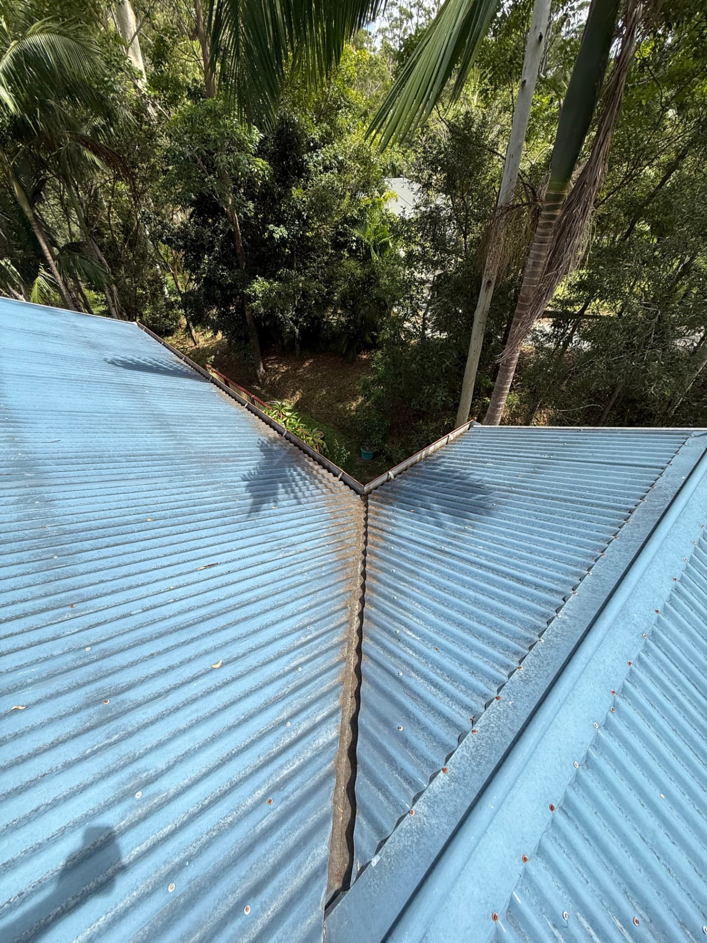 Clean gutter and roof valley after professional cleaning in Bonogin